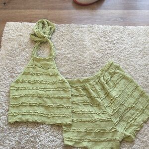 Green Lace Halter Top and Shorts Set